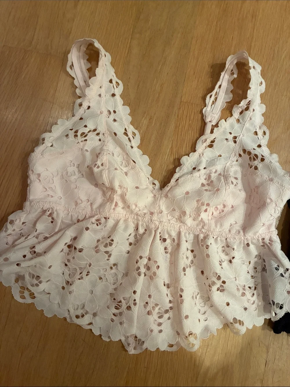 aerie Eyelet Lace Bralette Set in Light Pink and Black